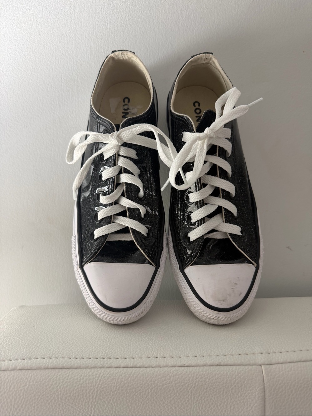 Converse Sparkle Black Patent Low-Top Sneakers Size 7 NWOB